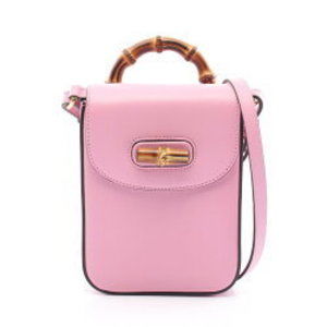 Gucci Bamboo Handbag Leather Pink